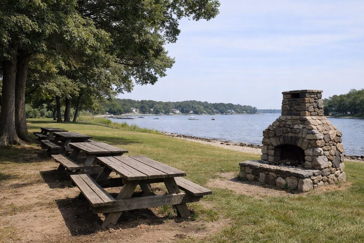 Picnic tables and fireplace at a picnic site
